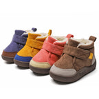 Baby warm winter boots in blue, pink, yellow and brown