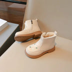 Beige flower embroidered kids boots – side view