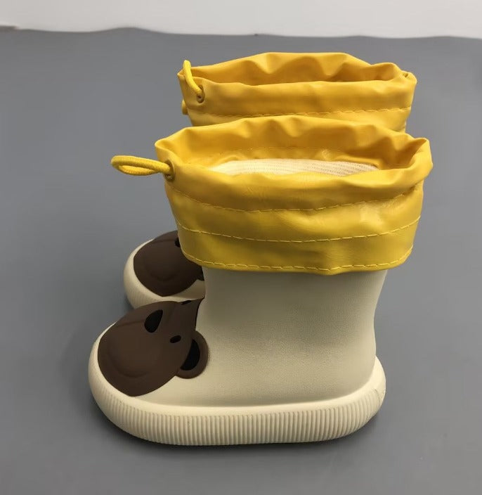 Beige kids rain boots with warm removable fleece liner