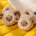 Beige sheep fluffy slippers for kids with soft plush lining