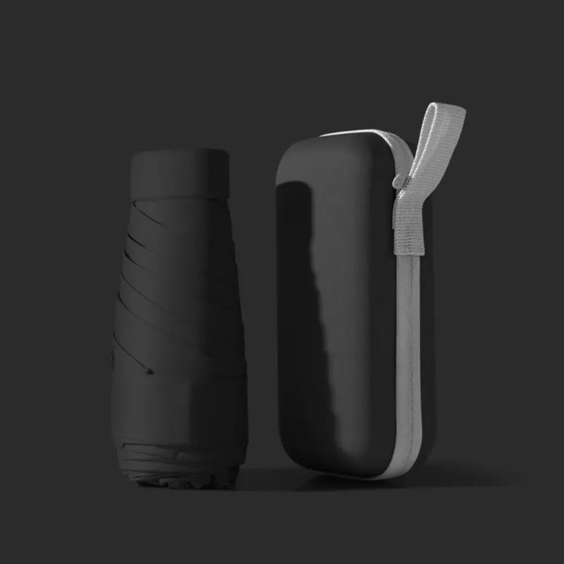 Black mini pocket umbrella with protective capsule