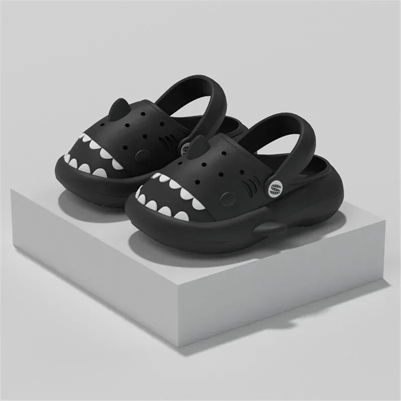 Black shark sandals for adults with adjustable back strap