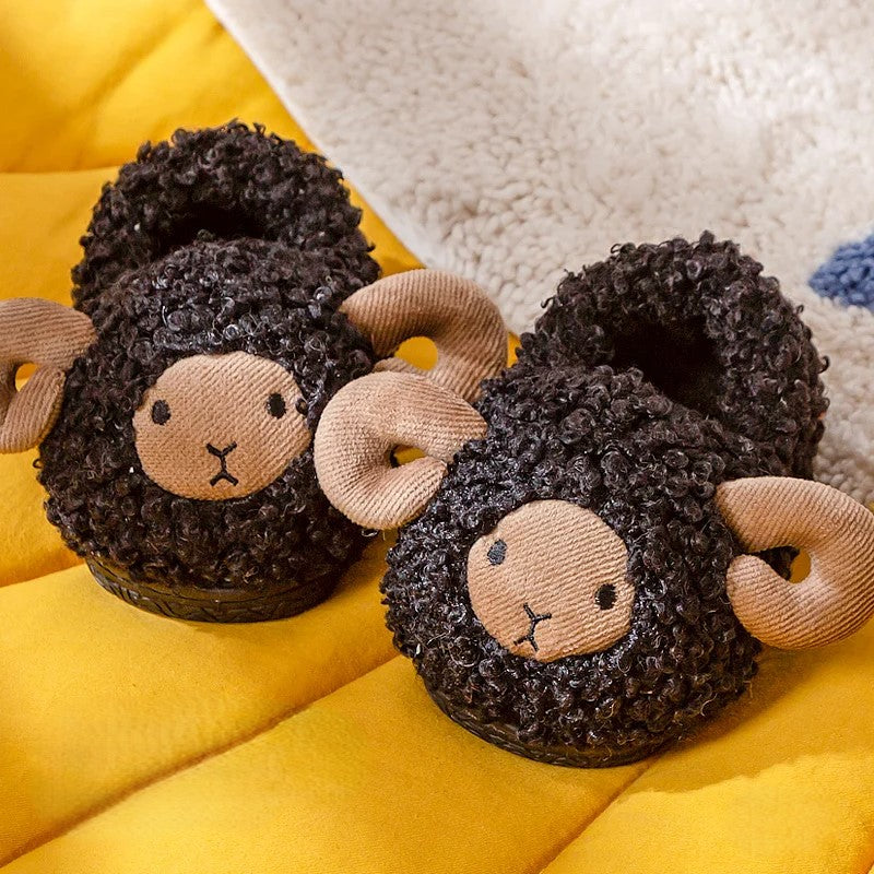 Black sheep fluffy slippers for kids with soft plush lining