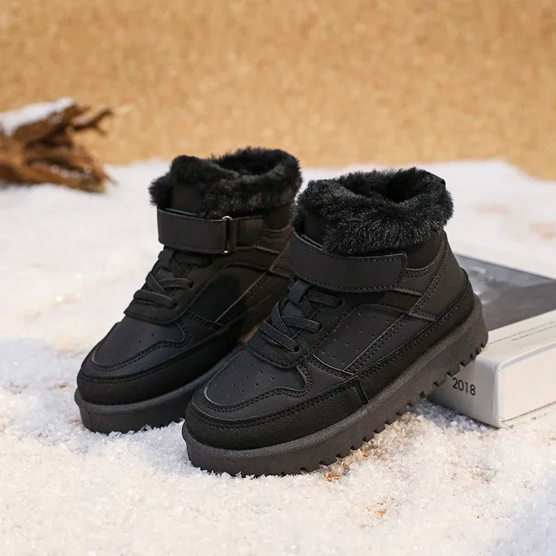 Black warm winter boots with non-slip sole