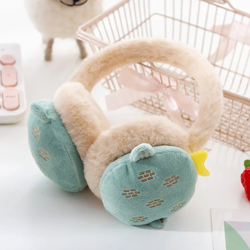Blue fruit winter earmuffs for kids with soft plush padding