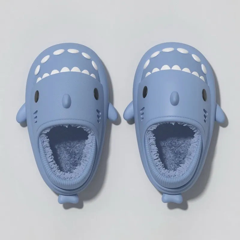 Blue shark clogs for kids with soft plush lining