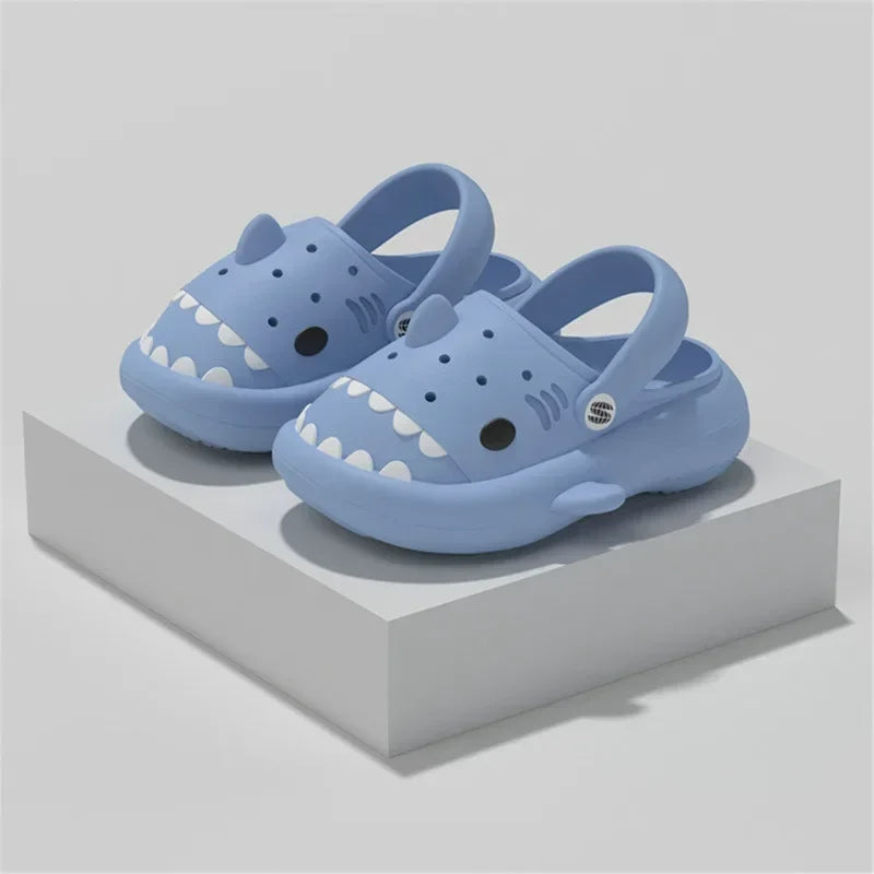 Blue shark sandals for adults with adjustable back strap