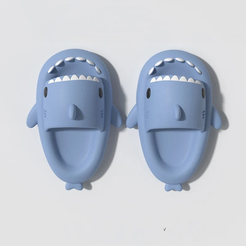 Blue shark slides for adults with non-slip sole