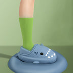 Blue winter shark clogs for kids with warm plush lining