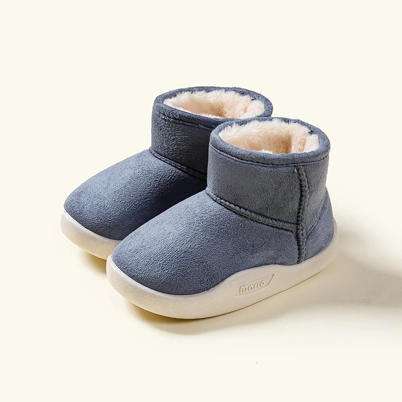 Blue Wooly snow boots for kids with warm plush lining