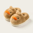 Brown chick fluffy slippers for kids with soft plush lining