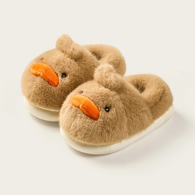 Brown chick fluffy slippers for kids with soft plush lining