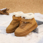 Brown waterproof winter boots with warm plush lining