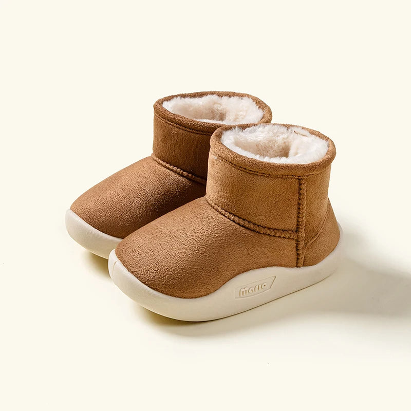 Brown Wooly snow boots for kids with warm plush lining