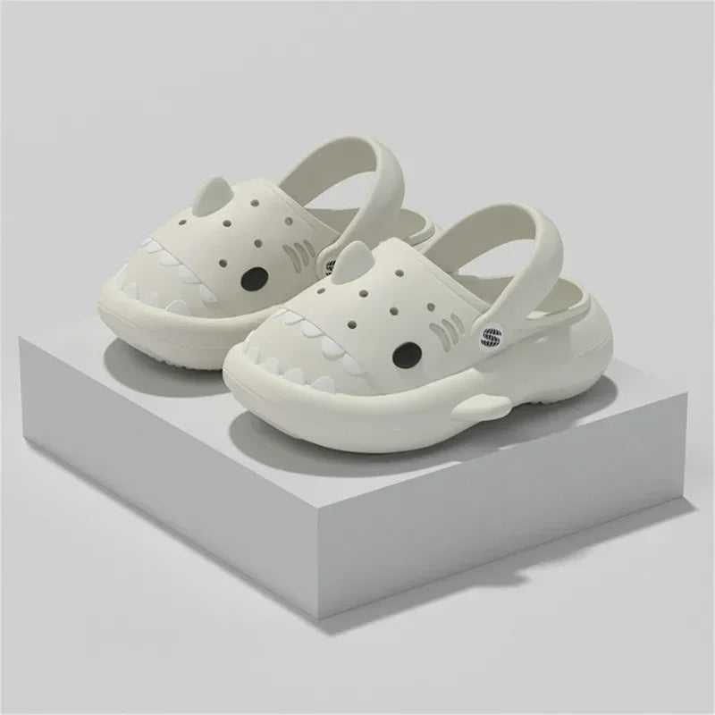 Cream shark sandals for adults with adjustable back strap