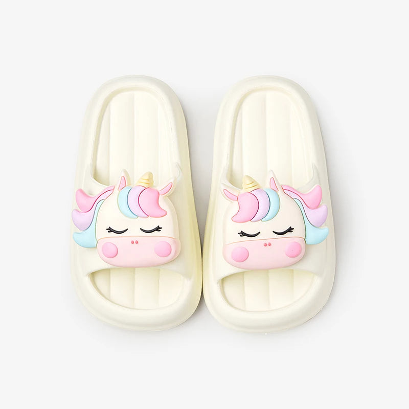 Cream unicorn slippers for kids – front view