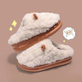 Brown fluffy sheep slippers for women with warm plush lining and non-slip sole