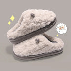 Gray fluffy sheep slippers for women with warm plush lining and non-slip sole