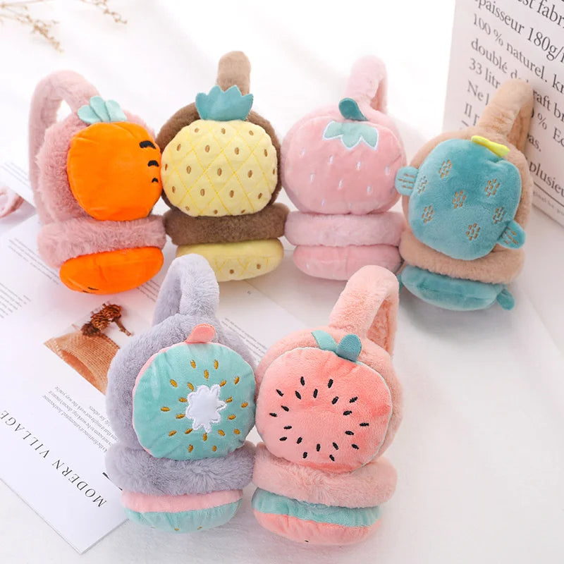 Fruit winter earmuffs for kids in colorful plush designs