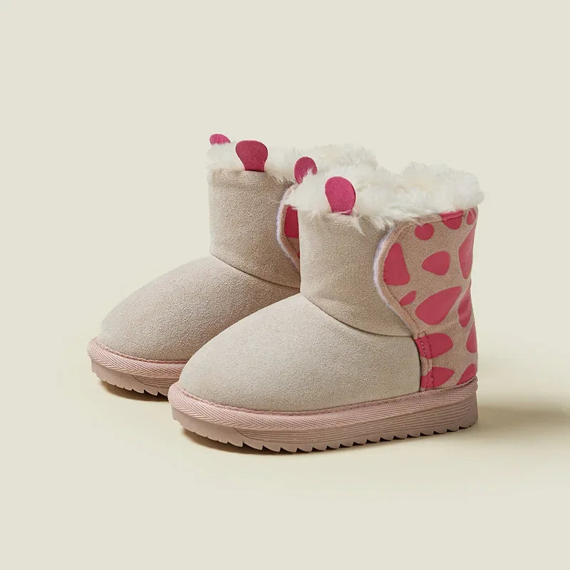 Giraffe cartoon snow boots for kids with warm plush lining