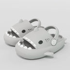 Gray 2-in-1 shark sandals for kids with adjustable back strap