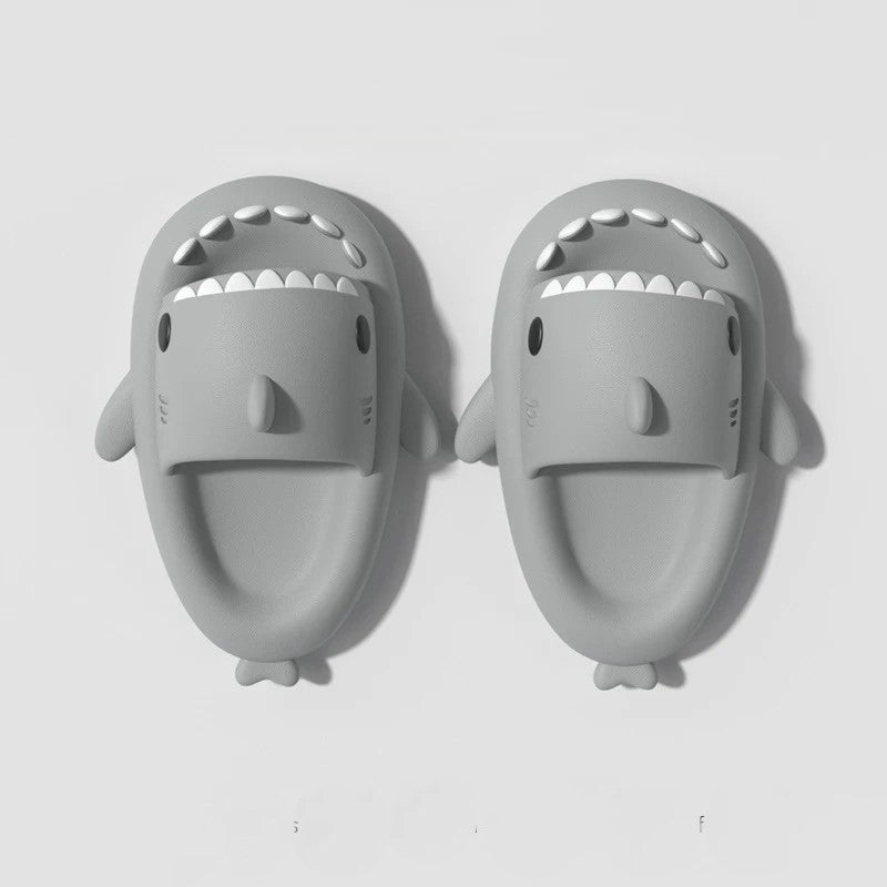 Gray shark slides for adults with non-slip sole