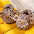 Gray sheep fluffy slippers for kids with soft plush lining