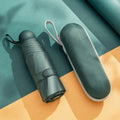 Green mini capsule umbrella with compact carrying case
