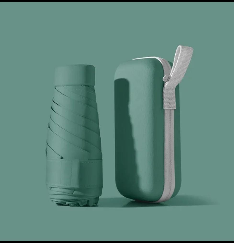 Green mini pocket umbrella with protective capsule