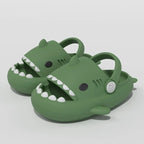 Green 2-in-1 shark sandals for kids with adjustable back strap