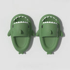 Green shark slides for adults with non-slip sole