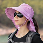 Lilac wide brim sun hat with neck flap
