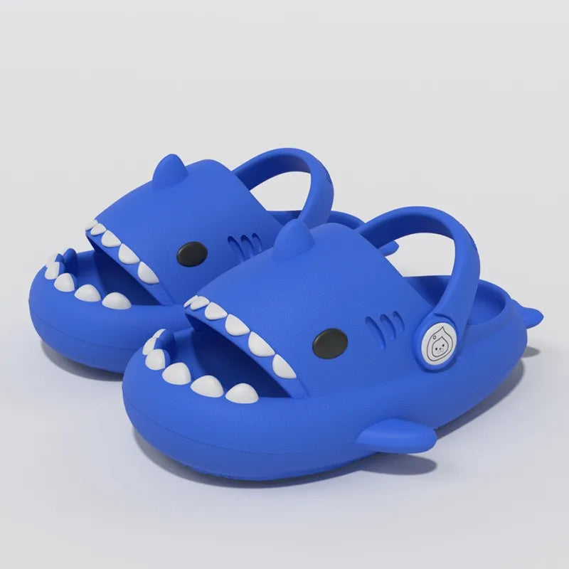 Navy 2-in-1 shark sandals for kids with adjustable back strap