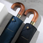 Parachase automatic umbrellas in navy and black with wooden handles