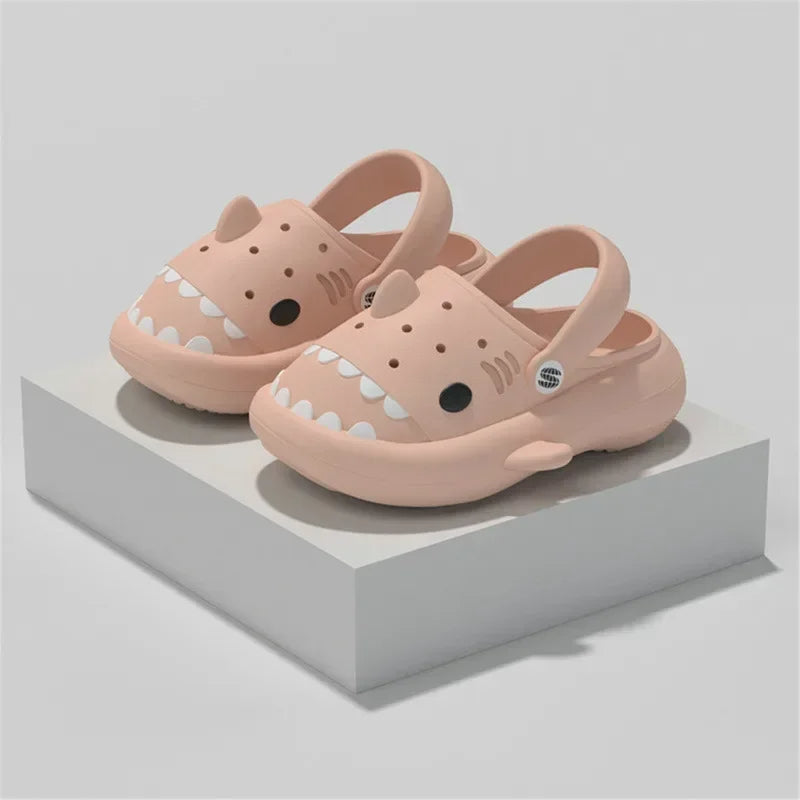 Peach shark sandals for adults with adjustable back strap