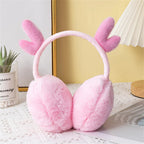 Pink deer ear muffs for women with soft plush padding