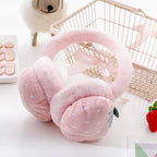 Pink fruit winter earmuffs for kids with soft plush padding