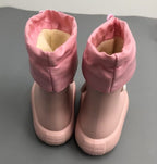 Pink kids rain boots with removable fleece liner – back view