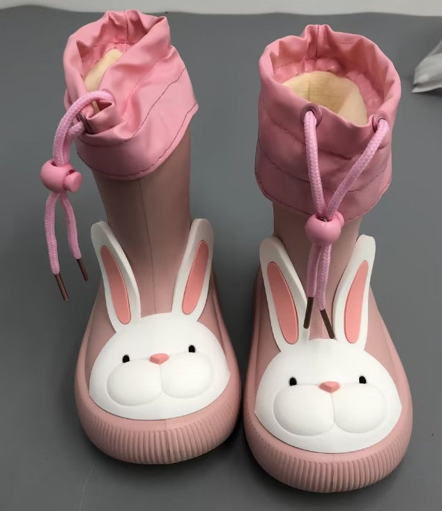 Pink kids rain boots with warm fleece liner – front view