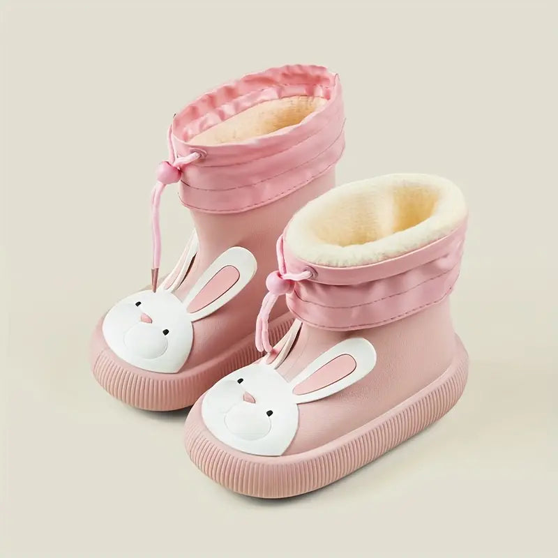 Pink kids rain boots with removable fleece liner