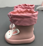 Pink kids rain boots with removable fleece liner – side view