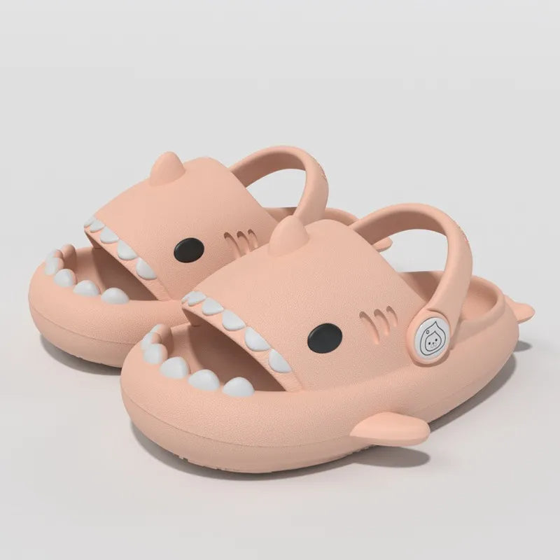 Pink 2-in-1 shark sandals for kids with adjustable back strap