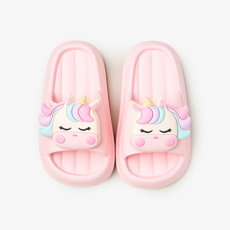 Pink unicorn slippers for kids – front view