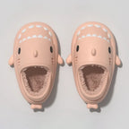 Pink winter shark clogs for kids with soft plush lining