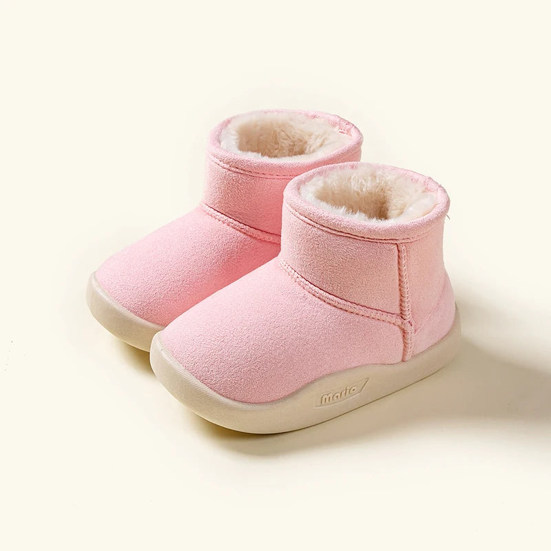 Pink Wooly snow boots for kids with warm plush lining