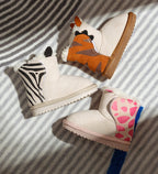 Tiger cartoon snow boots for kids – winter lifestyle view