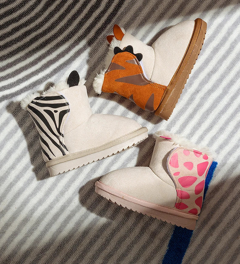 Tiger cartoon snow boots for kids – winter lifestyle view
