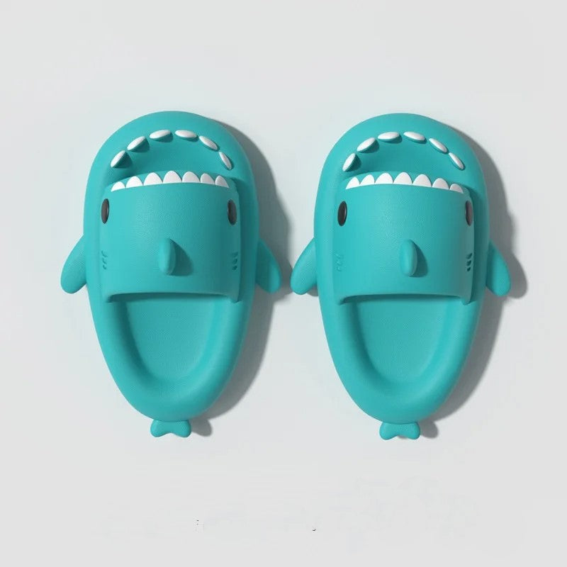 Turquoise shark slides for adults with non-slip sole