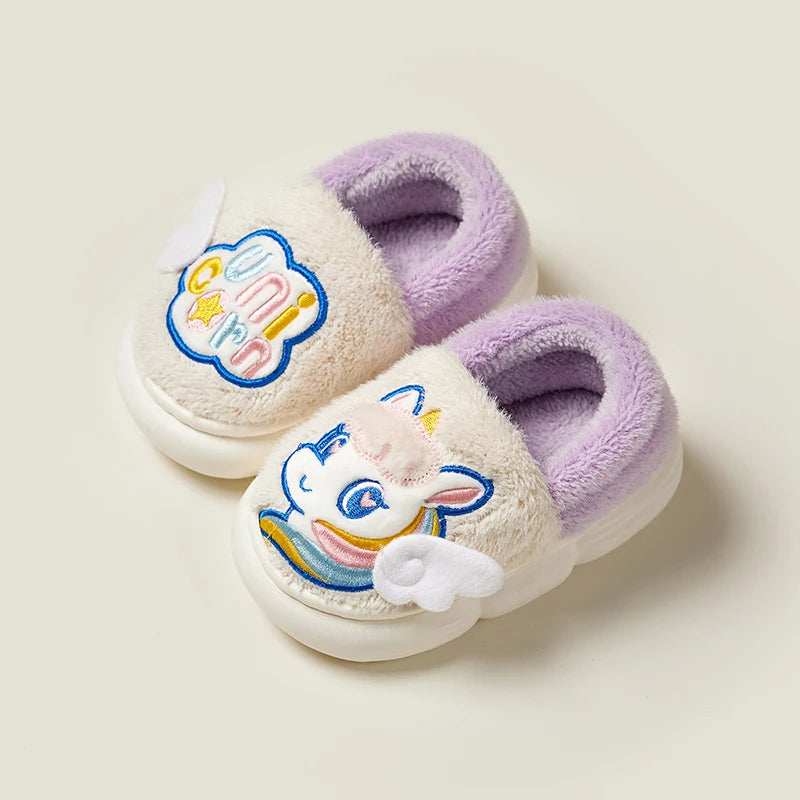 Unicorn fluffy slippers for kids with soft plush lining and non-slip sole
