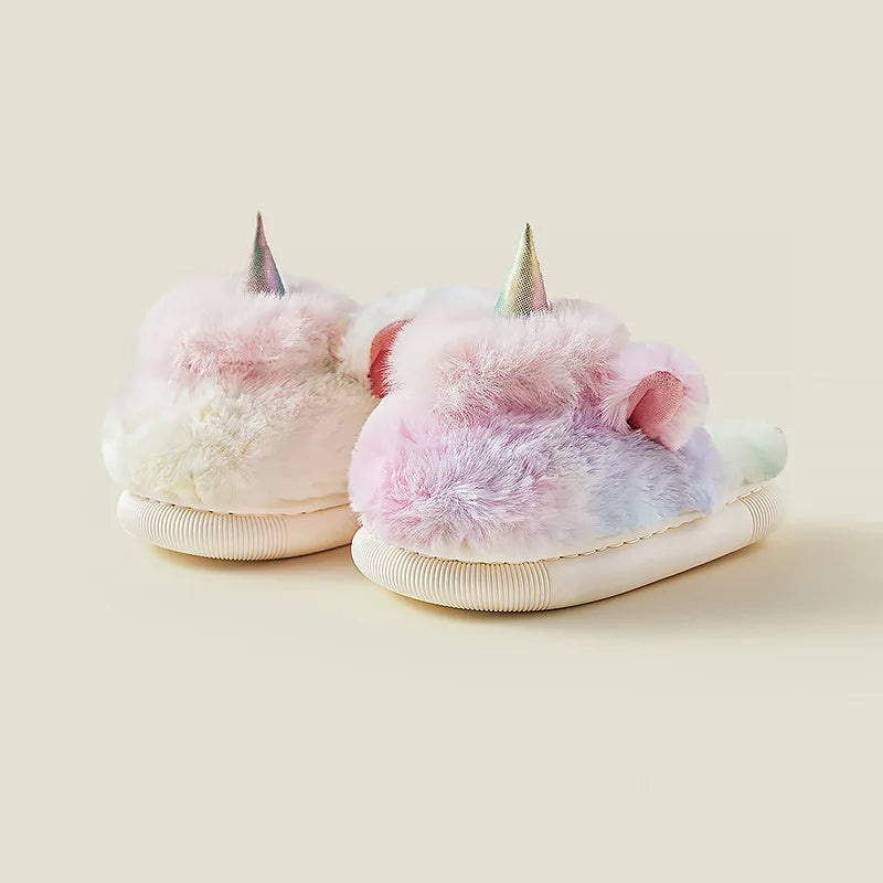 Unicorn fluffy bootie slippers for kids – side view